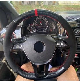 Resim El Dikiş Süet Karbon Fiber Araba Direksiyon Kılıfı Volkswagen Vw Golf7 Mk7 Polo 2 2 