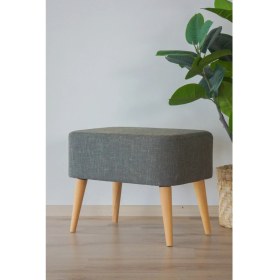 Resim Semya Home Ahşap Ayaklı Keten Retro Puf & Bench 