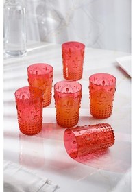 Resim Akrilik Kırmızı 6'lı Kısa Bardak & Su Meşrubat Kahve Yanı Bardağı 400 ml ( Cam Değildir) 