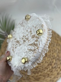 Resim Lüks Dantel 3D Çiçek Kurdele Süslemeli Zilli Gelin Nedime Tefi - Kırmızı 