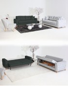 Resim Velura Home & Living Nola Koltuk Takımı 3+3+1+1 & Bazalı Yataklı Koltuk & Kanepe - Keten 