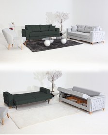 Resim Velura Home & Living Nola Koltuk Takımı 3+3+1+1 & Bazalı Yataklı Koltuk & Kanepe - Keten 