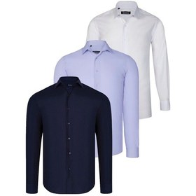 Resim Üçlü Set G726 Dewberry Gömlek-lacivert-beyaz-lila Lacivert-beyaz-lila 