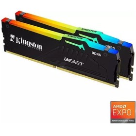 Resim Kingston Beast RGB 64GB (2x32GB) DDR5 6400MHZ CL32 Siyah Ram-KF564C32BBEAK2-64TR 
