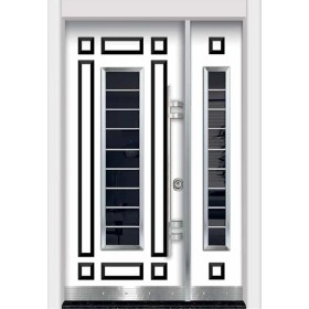 Resim Beyaz Renk Kabartmalı Model Daire Giriş Kapısı, Hidrolik ve Bas-Aç Sistemli Çelik Kapı , Villa Kapısı 