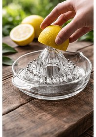 Resim Büyük Boy Cam Narenciye Sıcakağı - Dişli Cam Limon Sıkacağı Şeffaf 