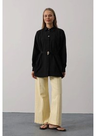 Resim Defymoda Kuşak Detaylı Tunik Gömlek - Siyah Siyah 