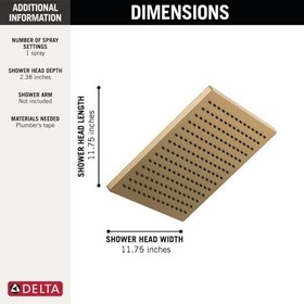 Resim Delta - Musluk Tek Sprey Raincan Duş Başlığı, Altın Duş Başlığı, Yağmur Duş Başlığı, Kare Duş Başlığı, Metal Duş Başlığı, 2.5 GPM Akış Hızı, Şampanya Bronz 52159-CZ25 