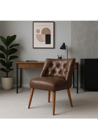 Resim Azra Mobilya Modern Kapitoneli Deri Berjer Sandalye Ahşap Ayaklı, Demonte Gönderim, Renk Seçenekli Acı Kahve 