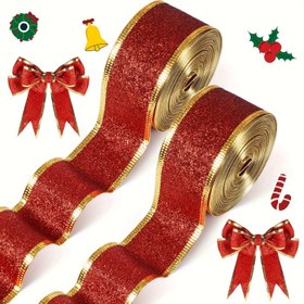 Resim 2 Rulo Noel Tel Kenarlı Kurdele, Kırmızı Kurdele 5 Yarda 1.5 İnç Genişliğinde, Dayanıklı ve Çok Yönlü El Yapımı Noel Kurdelesi, Tatil Süslemeleri, Noel Ağacı Kurdelesi, Noel Hediye Paketleme, Çiçek Düzenlemesi, Fiyonk için Kullanılır 