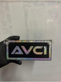Resim HBSİ SİYAH RENK ÜZERİ HOLOGRAM RENK AVCI YAZILI VANTUZLU CAM SÜSÜ 