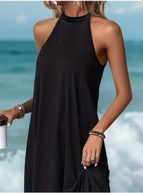 Resim Kadın Daire Yakalı Reglan Kol Viskon Elbise Siyah 