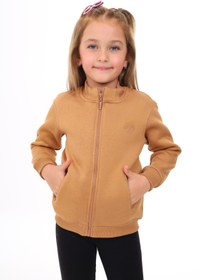 Resim Toontoy Kız Çocuk Dik Yaka Fermuarlı Yarım Düşük Omuz Örme Hırka - 2 İplik Şardonlu 