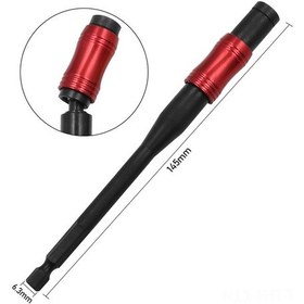 Resim Hangfox 145mm Uzunlukta Heksagonal Saplı Otomatik Kilitlemeli Vidalama Uzatma Kolu - Elektrikli Tornavida Aksesuarı Siyah-kırmızı 