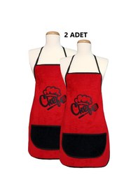 Resim Wellsoft İkili Paket Cepli Mutfak Önlüğü Sıvı Geçirmez Su Geçirmez Mutfak Önlüğü Kırmızı Chef 