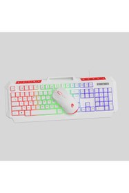 Resim Gamebooster Knight KM-11W Rainbow Aydınlatmalı Kablolu Oyuncu Klavye & RGB Mouse Set - Beyaz 