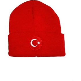 Resim Salarticaret Kırmızı Bere Türk Bayraklı Kışlık Akrilik Bere 