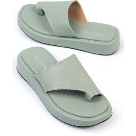 Resim Shoetek Marivya Kadın Terlik Parmak Arası Mint Yeşili Deri 