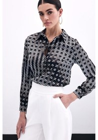 Resim Sateen Kare Desenli Gömlek - Siyah-135967 Siyah 