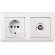 Resim Visage Beyaz 2&apos;li Set Topraklı Priz ve F Konnektör Uydu Priz Set 