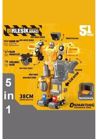 Resim 5 İn 1 Dönüşen Robot İş Makineleri Seti - Sök Tak Parçalanabilir Eğitici Oyuncak 51 Parça 