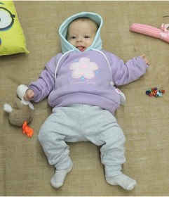 Resim Nonna Baby Çiçek Nakışlı Kapşonlu Astarlı Bebek Pijama 