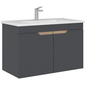 Resim Orka Lena 85 Cm Mat Antrasit Kapaklı Banyo Dolabı Alt Modül Lavabo Antrasit 