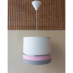 Resim Onay Avize Beyaz Gri Pembe M-788 Kumaş Kaplama 2.li Set Yatak Odası Genç ve Çocuk Odası Avize ve Abajur Seti 