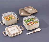 Resim Aryıldız Bento Lunch Box Kare Yemek Termosu Beige 1400 Ml Ar262108 Bej 