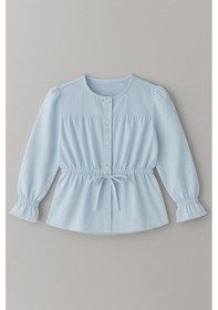 Resim Kol Ucu Nervür Detay Bağlamalı Gömlek Bebek Mavisi 