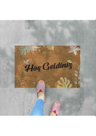 Resim Kır Çiçekleri Temalı Coco Görünümlü Dekoratif Dış Kapı Önü Ve Iç Mekan Paspası Bej - Siyah 