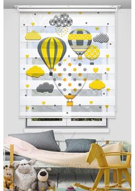 Resim Uçan Balon Baskılı Çocuk Odası Perdesi - Hot Air Balloon - Dijital Baskılı Zebra Stor Perde Çok Renkli 