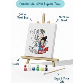 Resim Anneler Günü Eğitici Boyama Tuvali Şövaleli Boya Seti 20x20 Cm 