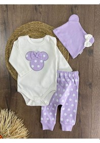 Resim Bebicix Puantiyeli Fiyonklu Bereli Alttan Çıtçıtlı Kız Bebek Takım Mor 