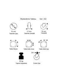 Resim 4 Adet Hts Döner 3/8 Vidalı Mobilya Tekeri Çap : 52 Mm Kod : 322 