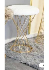 Resim Mim Gold - Beyaz Örgülü Yuvarlak Puf Beyaz 