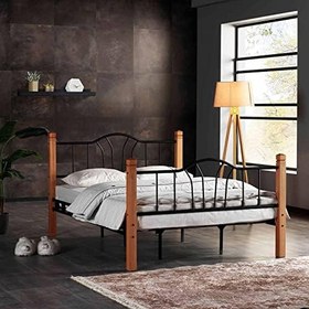 Resim Argimo Pasifik Tek Kişilik Ferforje Tarz Ahşap Siyah Metal Karyola (90x190) 