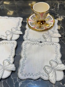 Resim Kelebek Gümüş 6'lı Kokteyl Sunum Peçetesi Linen Keten Kumaş 