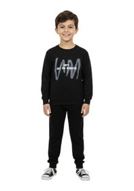 Resim Baglan Erkek Çocuk Önü Arkası Baskılı Sweatshirt Bgl-st05242 Siyah 