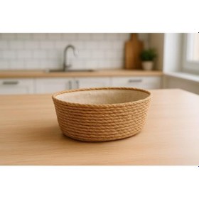 Resim El Yapımı Hasır Ekmek Sepeti, Yıkanabilir Bez Astarlı Çok Amaçlı Oval Sunum Ve Dekoratif Saklama Sepeti, Ekmeklik 22x16x8 Cm 
