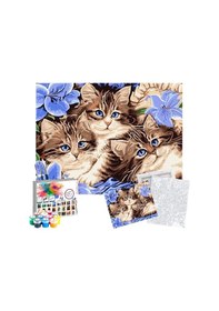 Resim Sayılarla Boyama Seti 40 x 50 CM Tuval Şasesine Gerili Boncuk Kediler 