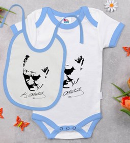 Resim Bitmeyen Kartuş Bk Kids Atatürk Temalı Mavi Bebek Body Zıbın Ve Mama Önlüğü Hediye Seti-25 