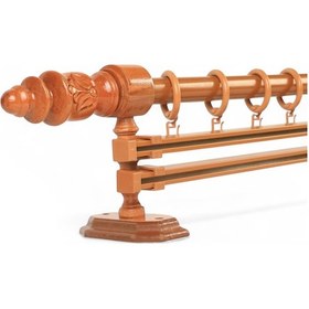 Resim Twins Decorative Ahşap İşlemeli Demonte Başlıklı Meşe Çift Raylı Rustik Perde Askısı - 250 CM 