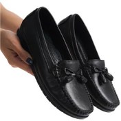 Resim Artı-artı014-bb-505 Hakiki Deri Ortopedik Kadın Siyah Babet Ayakkabı 001 