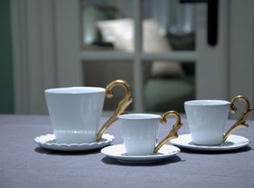 Resim Double Espresso Cup Handle Gold-White 