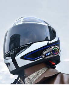 Resim Motorsiklet Kask Interkom Kulaklık Rgb Işık Lcd Ekranlı Bluetooth 5.3 Çift Telefon Bağlantı 