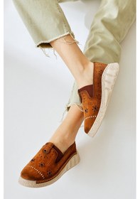 Resim Bethina Taba Süet Perçin Detaylı Lazer Delikli Babet 001 