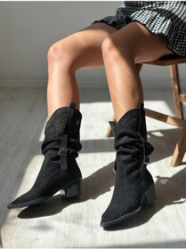 Resim SHOEBOURNE Siyah Süet Delikli Western Tarzı Yazlık Çizme 