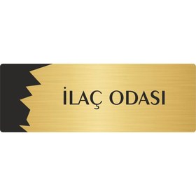 Resim Özarslan Dizayn Metal Departman Kapı İsimliği, Yönlendirme levhası İlaç Odası 10X20 Cm Altın Renk 
