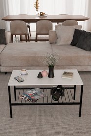 Resim steel desing Metal Ayaklı Dikdörtgen Orta Sehpa 90x40 cm | Alt Raflı Modern Ofis ,Salon & Oturma Odası Sehpası 